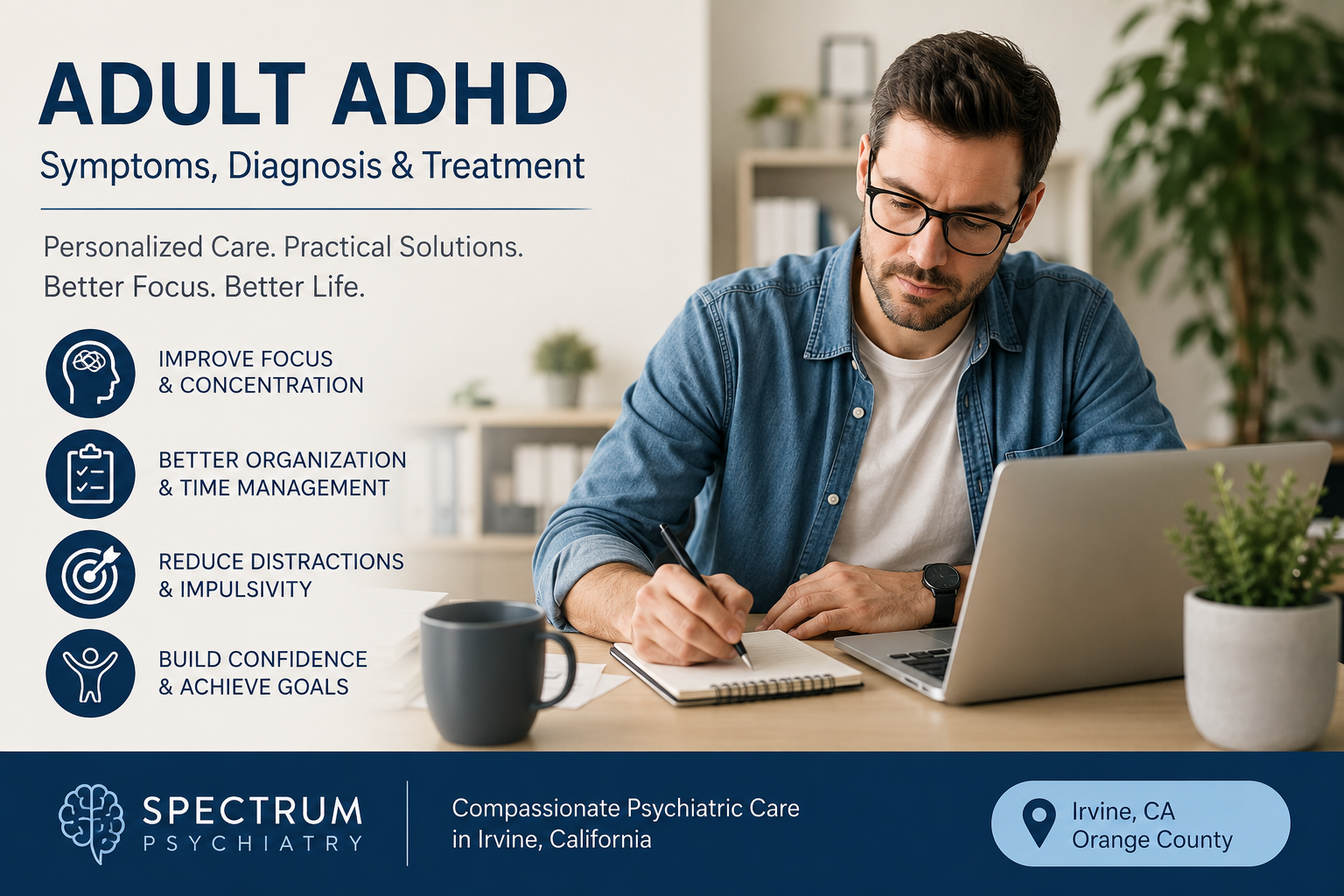 Adult ADHD symptoms diagnosis and treatment in Irvine California